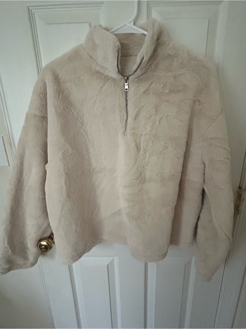 a new day Plush Half-Zip Faux Fur Jacket in Creamy Beige